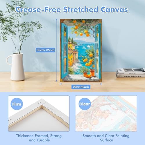 Bowetile Framed Paint by Numbers Landscape Kit for Adults, Adults' Paint-by-Number Kits on Canvas, Painting by Numbers Lemon, DIY Acrylic Number Painting for Home Wall Decor, 8x12in