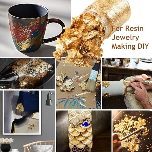 Gold Leaf Flakes for Crafts, Resin & Nails, 10g Gold Foil