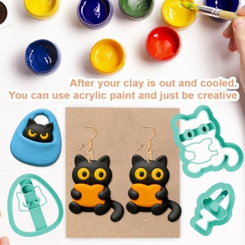 14Pcs Cat Polymer Clay Cutters Set Clay Earrings Cutters for Adults Polymer Jewelry Cutter with Earrings Accessories DIY Craft Supplies