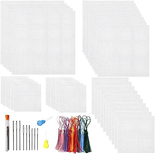 Allazone Plastic Mesh Canvas Sheets for Embroidery - 53 PCs, Square Mesh, Knit & Crochet Projects
