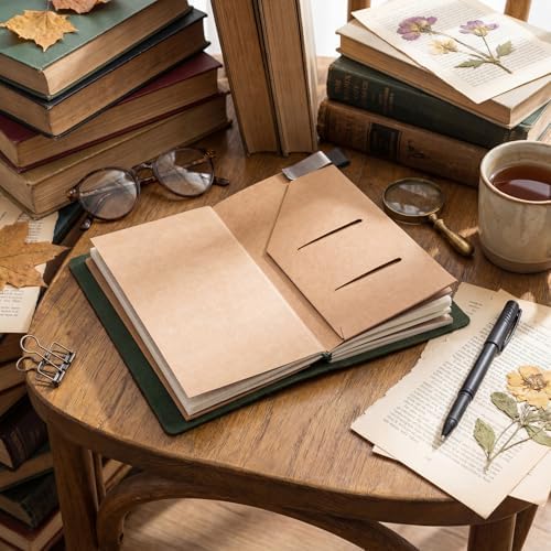 Thenshop Leather Travel Notebook 3 Inserts,Green,Stand Size