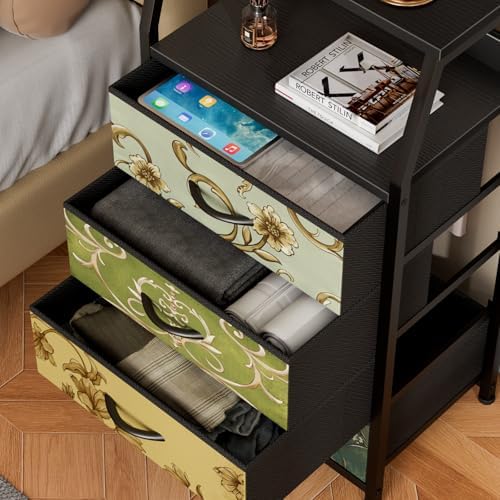 Furnulem Retro Small Dresser for Bedroom, Tall Nightstand with 4 Drawers