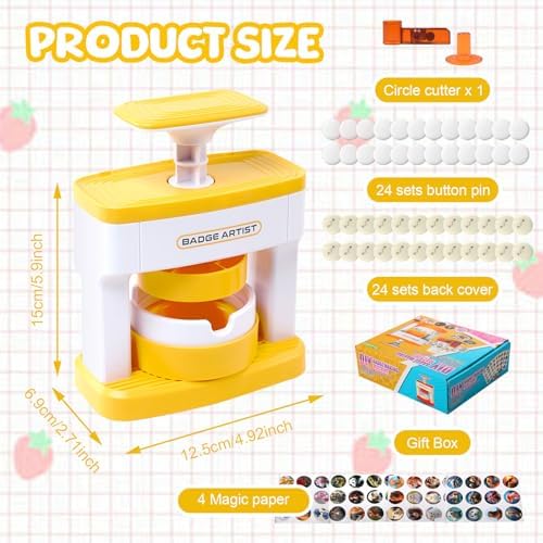 Button Maker Machine 55mm/2.16in, Pin Maker Machine Kit for Kids, Orange