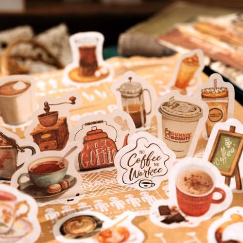 200PCS Vintage Scrapbook Paper Journaling Scrapbooking Supplies Kit Retro Decorative Craft Paper Assorted for Bullet Junk Journals Card Making Craft DIY, Coffee Diary