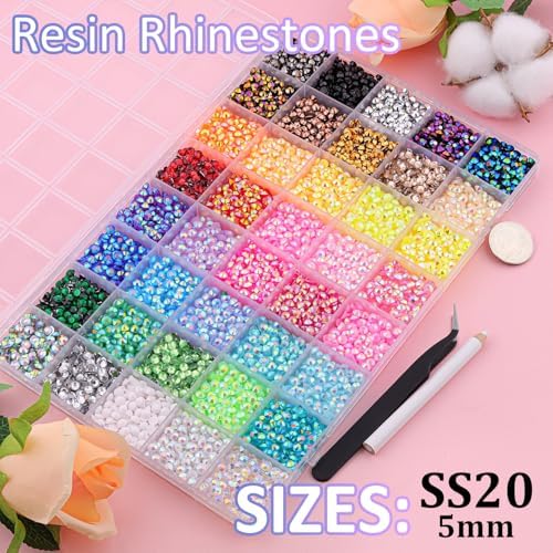 10000Pcs Resin Jelly Rhinestones for Bedazzling, 5mm Mixed-Color Flatback Gems for Diamond Art, Bedazzler Kit with 1Pcs 10ml B7000 Jewelry Glue for Crafting Crafts Book Shoes Nail Art