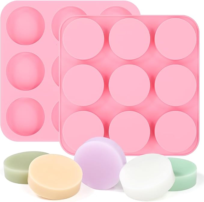 SJ Round Silicone Soap Mold Set, 2-Pack 9-Cavity Soap Molds | For Soap Making, Chocolate, Candy & Desserts, Food Grade Silicone, Easy Release, Reusable