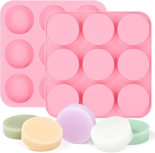 SJ Round Silicone Soap Mold Set, 2-Pack 9-Cavity Soap Molds | For Soap Making, Chocolate, Candy & Desserts, Food Grade Silicone, Easy Release, Reusable