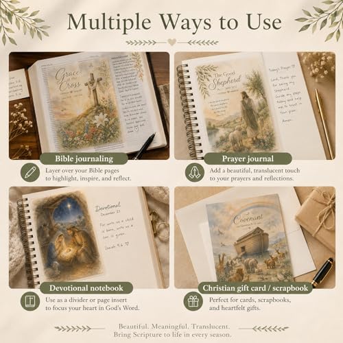 Bible Tip Ins Vellum Bible Inserts for Journaling with Watercolor Scripture Art Bible Study Inserts & Prayer Bookmarks 15PCS Bible Page Overlays for Women