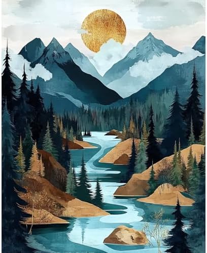 Mountain Paint by Numbers Kit for Adults Beginner Landscape Oil Painting Kit Adult Paint by Number Kits on Canvas Sunset DIY Painting for Beginners Art by Numbers for Gifts Home Wall Decor 16x20 Inch