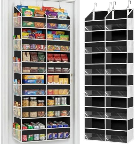 Over The Door Organizer 6 Tiers, Extra Large Behind Door Storage of 12 Compartments, 80 lbs Weight Capacity Hanging Storage Organizer with Clear Window Kids Toys, Shoes, Diapers, Room Storage,Black