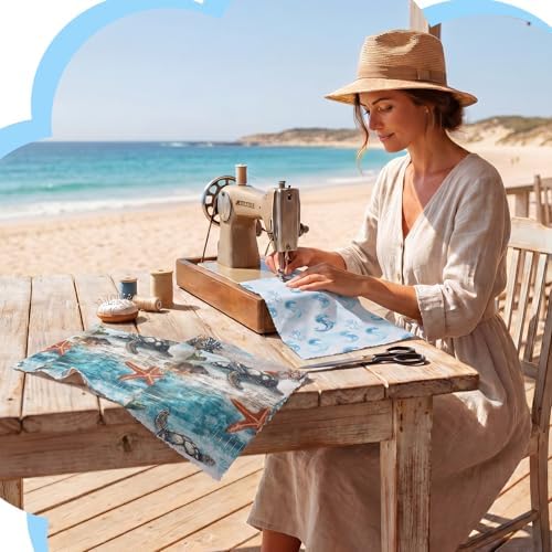 HunnmingRe 20 Pcs 10''x10'' Blue Coastal Beach Quilting Fabric Squares