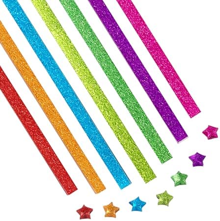 Paper Stars Strips, 520 Pcs 7 Glitter-Color Origami Star Paper Strips, Ideal for Students Leisure Holiday Presents Party Decoration