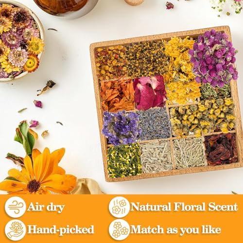 Sukh 14 Bags Dried Herbs Kit - Dried Flower Botanicals Bulk for DIY Crafts