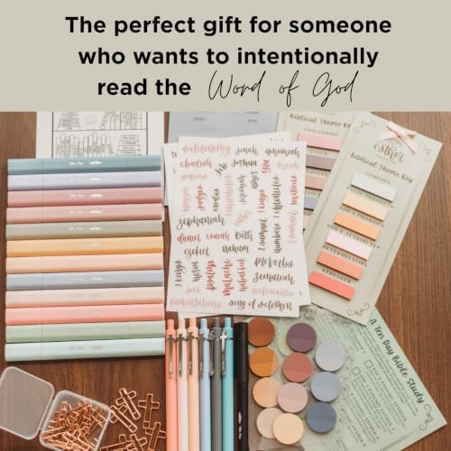 Esther Bible Journaling Kit, Loaded Bible journaling Supplies, Highlighters, Pens, Vellum Bible Tabs, Sticky Notes, Sticker Sheets, Fineliner, Paperclips & Bible Study Guide