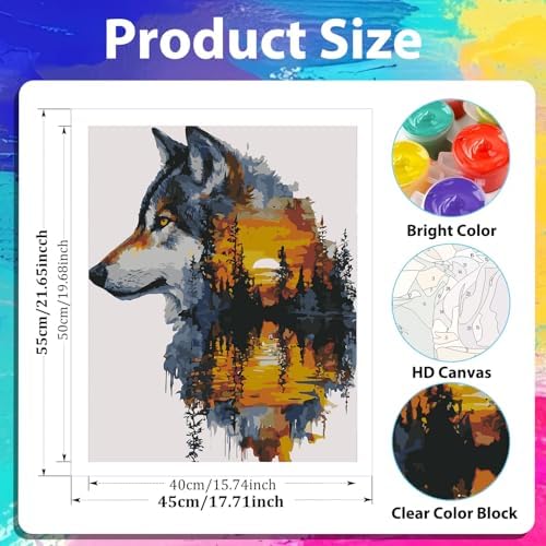 xcemhil Wolf Paint by Numbers Kit for Adults, Wolf Painting by Numbers, Adult Paint by Number Kits Suitable for Gifts and Interior Decor 16x20 Inch