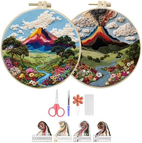 Hzkokon 2 Pack Embroidery Kit for Beginners Adults Cross Stitch Kits Hand Embroidery Kit Includes Stamped Flower Pattern, Hoop, Color Threads,Tools & Follow Instruction