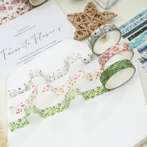 18 Rolls Seasons Flowers Washi Tape Set Floral Arts Adhesive Tapes Blooming Garden Decorative Masking Tape Sets for Craft, Kids, Scrapbook, DIY, Gift Wrapping (Spring)