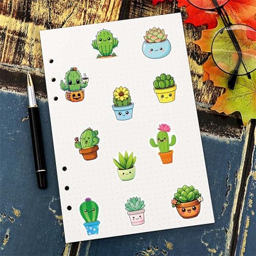 50Pcs Cacti and Succulents Stickers Cute Cactus Stickers Potted Flowers for Water Bottles Laptop Girls Teens Waterproof Bulk Decals,Scrapbook (Colourful-K7)