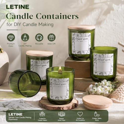 LETINE 12PCS Premium 8oz Green Glass Candle Jars with Lids - Bulk Empty Vessels for Candles, Eco-Friendly Candle Containers for Wedding Gifts & Candle Making Supplies, Ideal for Business Owners