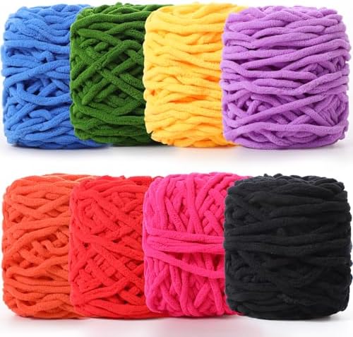 Buryeah 8 Pack Chunky Chenille Yarn for Crocheting, Spring Colors