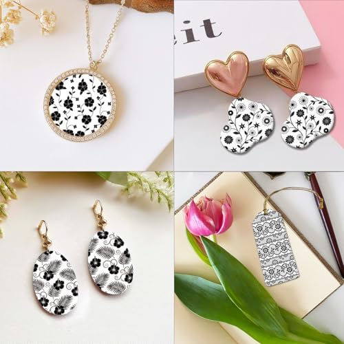 OLYCRAFT 24Pcs Black Flowers Clay Transfer Paper 6 Design White Watercolor Floral Transfers Paper for Polymer Lace Polymer Clay Transfer Sheets Small Ceramic Decal for Clays Earrings Jewelry Making