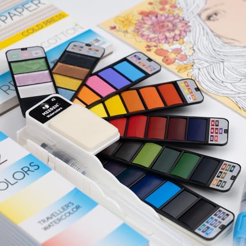 MEEDEN Travel Watercolor Paint Set: 42 Colors Water Color Paint Palette