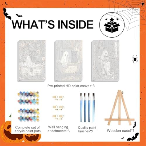 Axquilon 3 Packs Halloween Framed Paint by Numbers Kit for Adults 8x10in