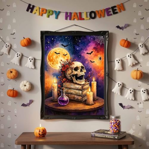 Skull on Books Diamond Art Kits for Adults, Halloween Diamond Painting