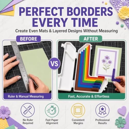 7-Piece Paper Crafting Alignment Guide Set - Precision Layering & Matting Spacers for Card Making & Scrapbooking, Color-Coded with Size Tabs (1/16"–1/2"), Includes Storage Case