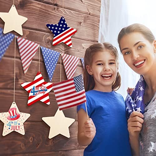 Large Size 7" Wooden Star Ornaments to Paint, DIY Blank Unfinished Wood Ornament for Crafts Hanging Decorations,Halloween Christmas Thanksgiving Flag Day Decorations Gifts