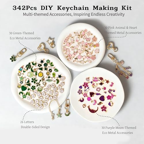 Kupor 342Pcs DIY Keychain Making Kit – 25 Keychains, Storage Box & Instruction,Great for Crafting Bag Charms, Keychain Charms Ideal for Craft Lovers (Eco-Friendly Materials) & Gift Shoppers