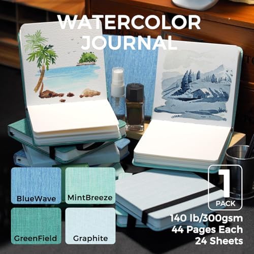 Funto Hot Press Watercolor Journal, 4.7”x4.7”, 24 Sheets 100% Cotton Smooth Paper 300gsm/140lb, Acid-Free Sketchbook for Detailed Art & Illustration (Light Blue)