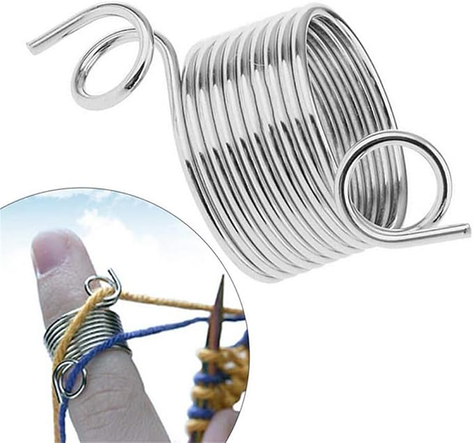 6 PCS 2 Size Ring Type Knitting Tools Finger Wear Thimble Yarn Spring Guides Stainless Steel Needle Thimble Sewing Accessories, 15MM and 17MM