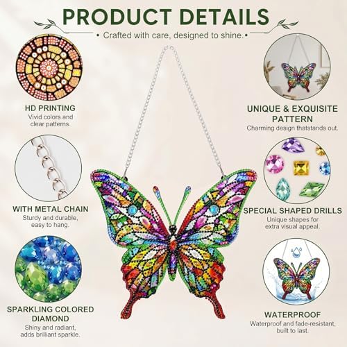 Butterfly Hanging Diamond Art Kits for Adults, Diamond Painting Suncatchers