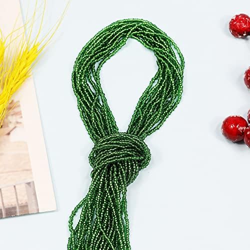 11/0 Glass Silver Lined Seed Beads Hanks (1 Hank 3 Meters, 3 Strings, Total 9 Meters, About 6000pcs, Dark Green Sliver Lined)
