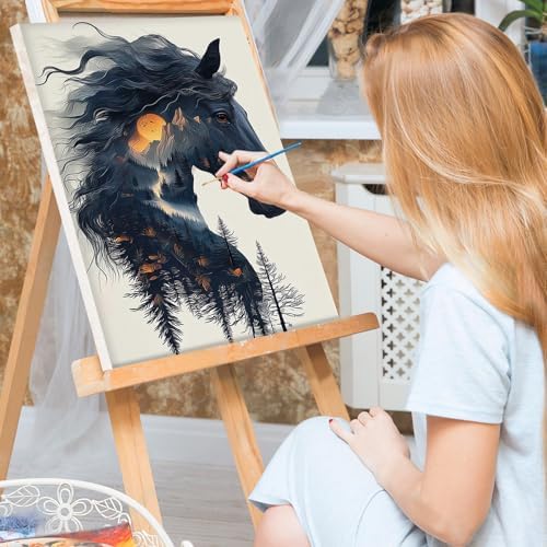 Bowetile Framed Horse Paint by Numbers Kit for Adults, Adults' Paint-by-Number Kits on Canvas, Painting by Numbers Animal, Acrylic Animals Number Painting for Home Wall Decor, 8x12in