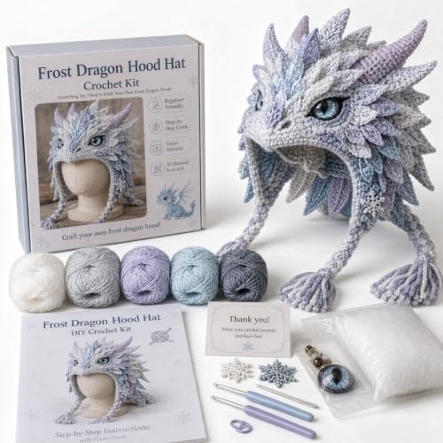 Ocean Series Hood Hat DIY Crochet Kit, Create Your Own Ocean Inspired Character Hood, Handmade Art Crafts for Beginners Adults, Fun Creative Gift for Crochet Lovers，Hermit Crab (Frost Dragon)