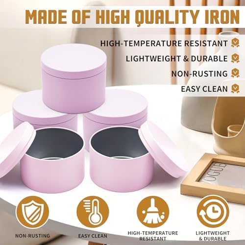 24-Pack 8oz Candle Tins with Lids, Metal Candle Jars for Candle Making, Empty Containers Vessels Bulk for Small Business & Beginners DIY Storage -Pink