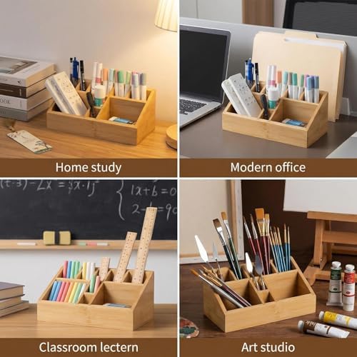 2 Pack Small Bamboo Art Supply Organizer Pen Holder