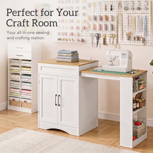 Multipurpose Foldable Sewing and Craft Table with Storage Cabinet