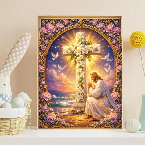 Diamond Art Kits for Adults,Jesus Cross Diamond Art Painting Kits for Adult