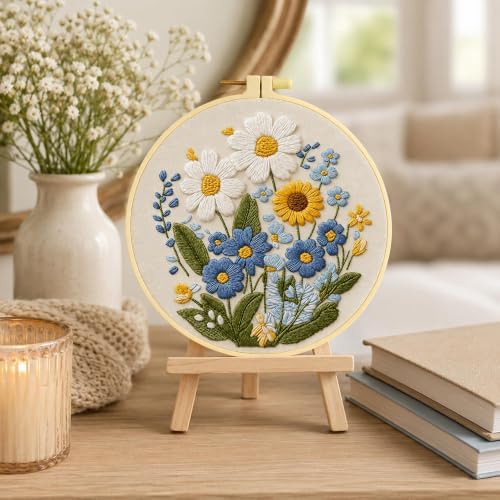 HRTHRT Embroidery Kit for Beginners, Flower DIY Craft Set with Hoop