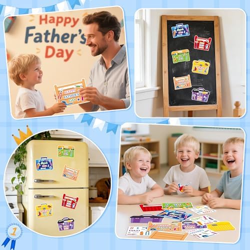 Haooryx Father's Day Magnet Craft Kit - 30 Sets Make Your Own Tool Box Sticker Decor Paper Craft for Classroom Home DIY Activity Refrigerator Bulletin Board Decor Happy Father's Day Party Supply Gift