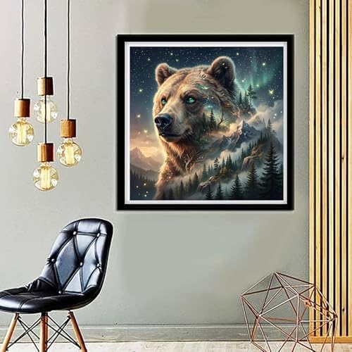 WNPOKN Forest Bear Diamond Art Kits for Adults 14x14inch