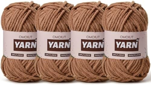 4 Packs Plush Chenille Chunky Crochet Yarn - Baby Yarn for Crocheting Soft - Velvet Yarns Knitting for Blankets Crafts - Fluffy Amigurumi Yarns 200g/262.5yds (4 Light Coffee)