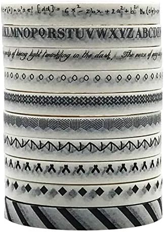 5mm Wide Slim Washi Tapes Set,10 Rolls Minimalist Black White Style Japanese Masking Decorative Tapes for Bullet Journal Planners DIY Decor Crafts Arts Scrapbooking Adhesive