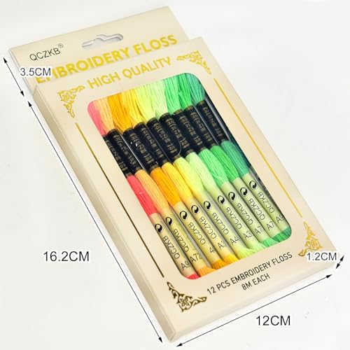 Premium Rainbow Color Embroidery Floss - Cross Stitch Threads - Friendship Bracelets Floss - Crafts Floss - 12 Skeins Per Pack Embroidery Floss,Red-Yellow-Green Gradient