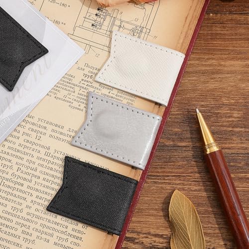 3PCS Magnetic Leather Bookmarks，Book Marks for Books, Strong Magnet Reading Accessories for Men & Women，Long-Lasting and Durable Gift Suitable for Book Lovers & Students (Black, Silver, White)