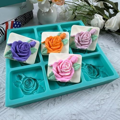 9 Cavities Rose Relief DIY Soap Mold,Handmade Soap Making Silicone Tray,Flower Silicone Mold for Natural Soap,Scented Candle Wax,Plaster Diffuser,Crystal Epoxy Decorations