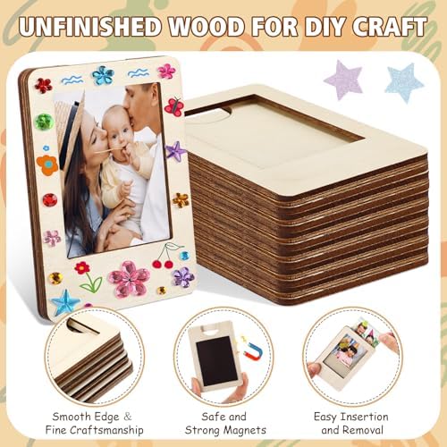 Yalikop 20 Pack Mini Picture Frame Craft Wooden Magnetic Photo Frame Curved